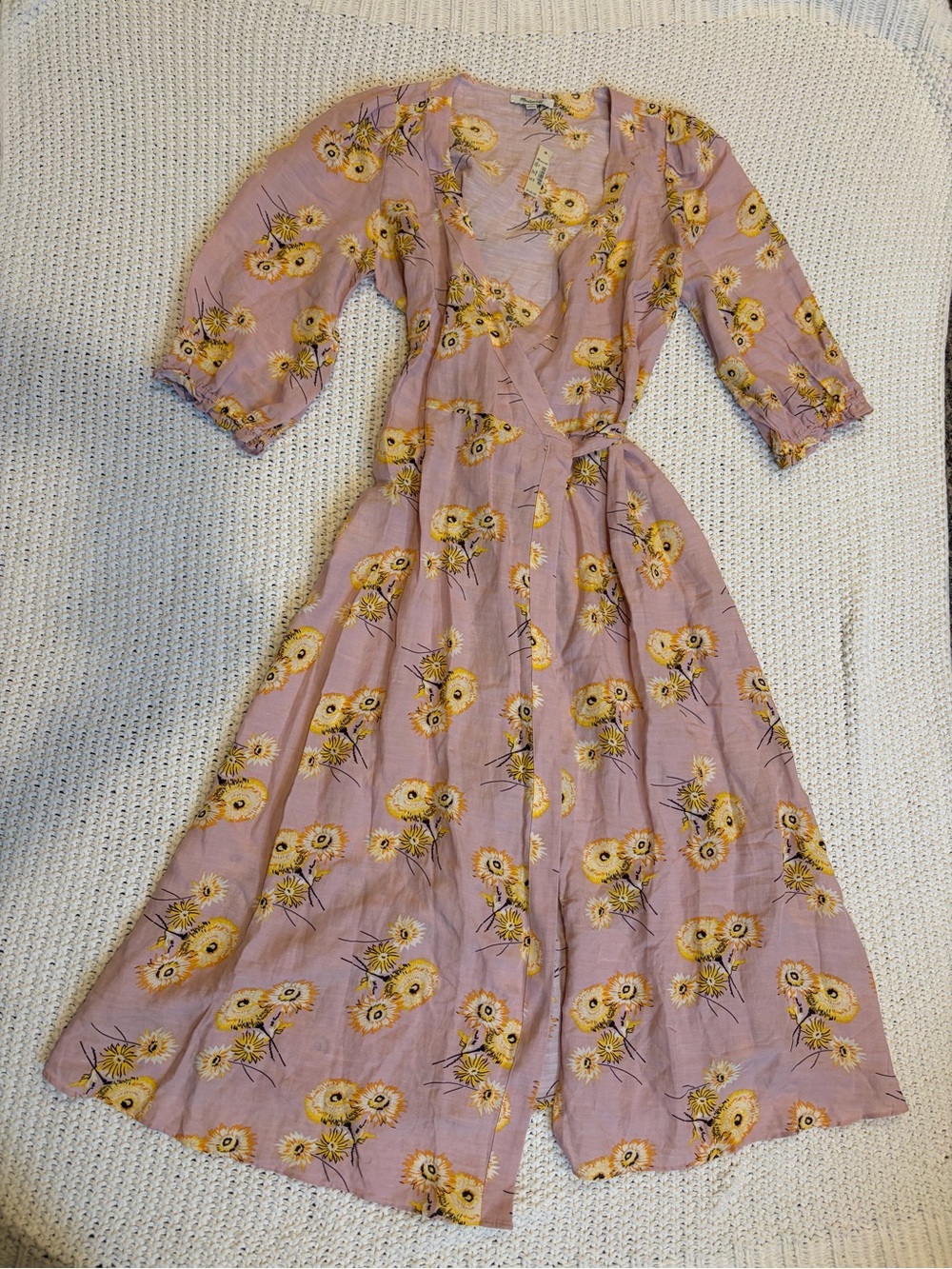 Madewell Pink Floral Wrap Maxi Dress with Yellow Bloom Print